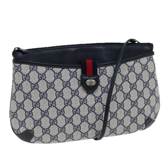 GUCCI GG Supreme Sherry Line Shoulder Bag Pvc Navy Red 39 02 026 - Picture 1 of 16